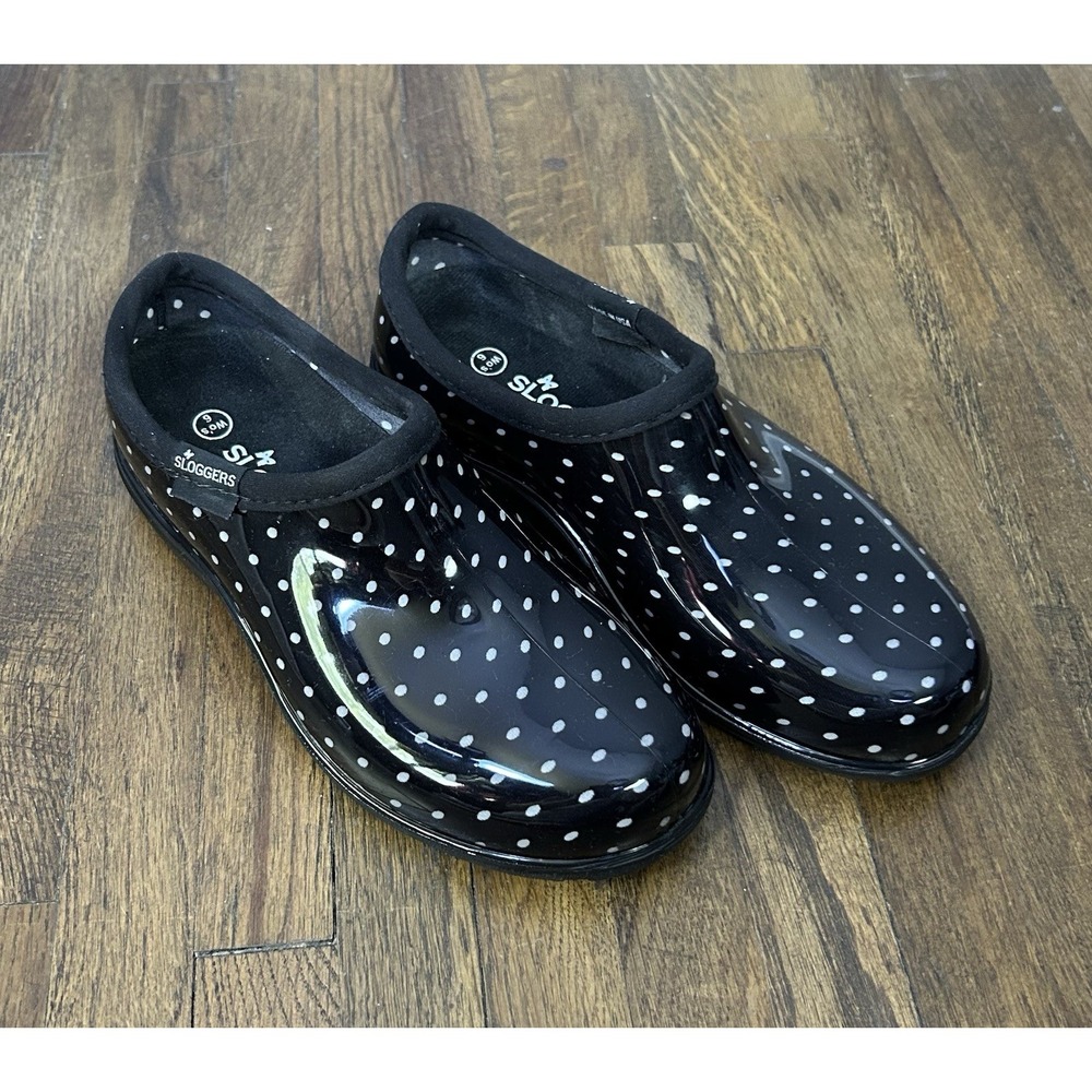 Sloggers Clog Shoes Womens Size 8 Black & White Dots Waterproof Garden USA